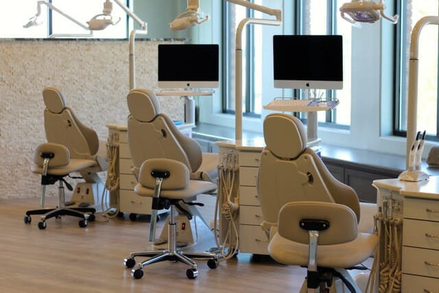 A row of dental chairs and equipment at Triangle Family Dentistry (Cary Park)